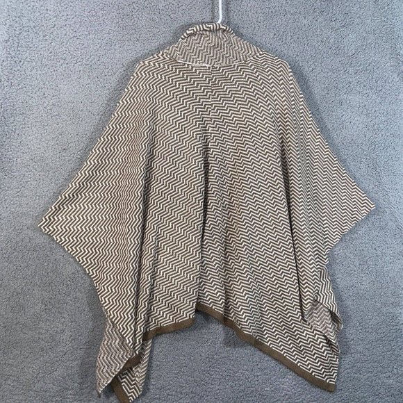 Chico's Shawl Womens Brown White One Size Knit Zigzag Kimono Sleeves Open Front - Picture 2 of 10